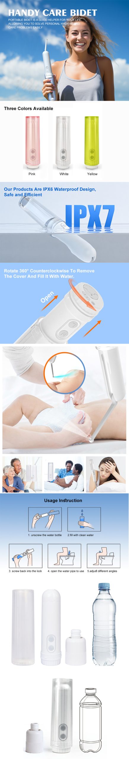 140ml Battery-Powered Travel Bidet with Bottle Adapter details