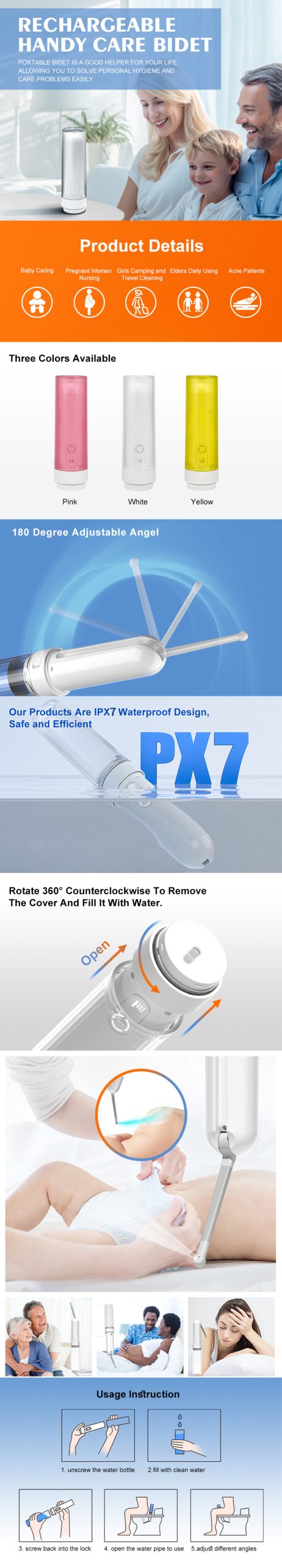 180ml Mini Rechargeable Portable Bidet details