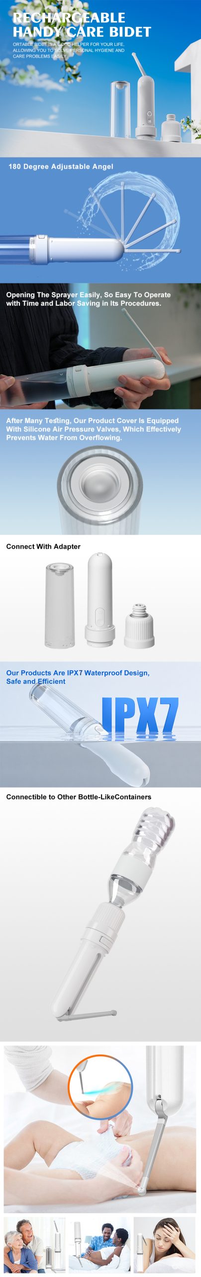 180ml USB Rechargeable Travel Bidet with Bottle Adapter details