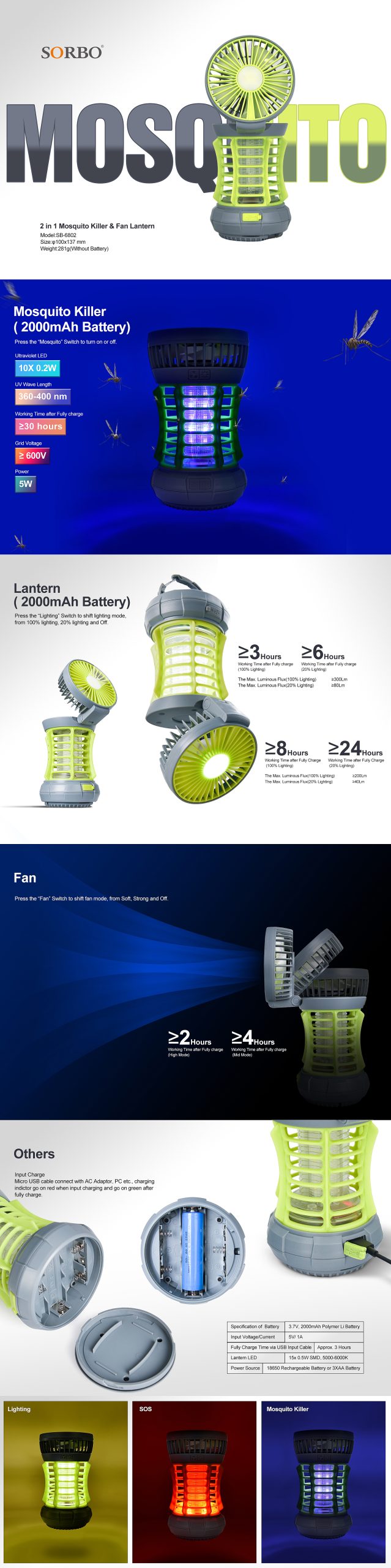 2-in-1 Mosquito Killer Lantern with Cooling Fan details