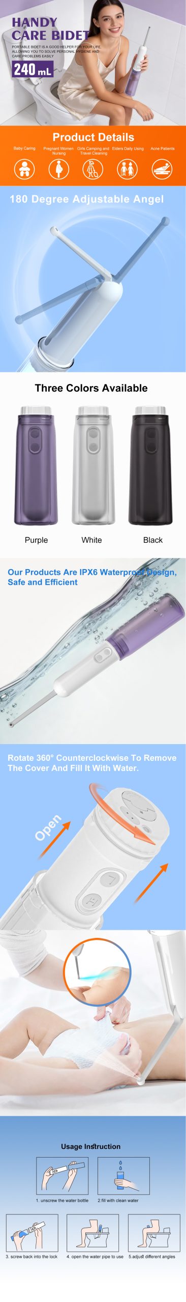 240ml Battery-Powered Portable Bidet details