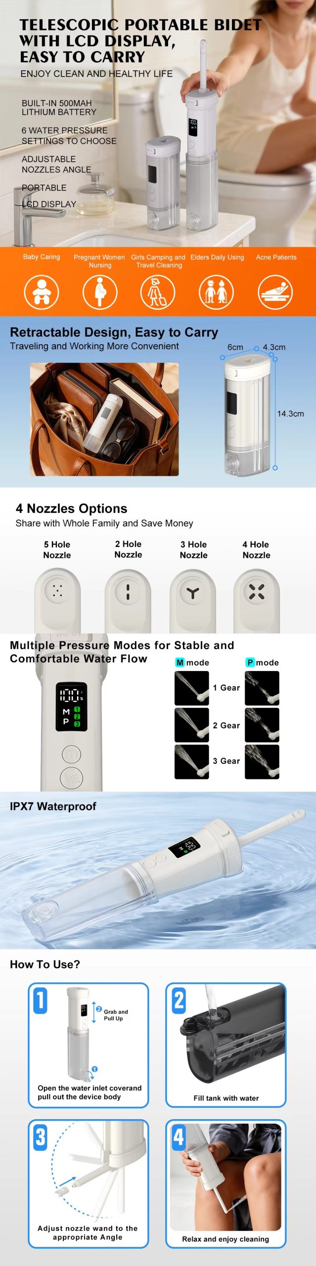 260ml telescopic  rechargeable Portable Bidet details