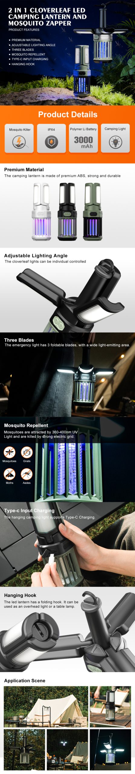 Foldable LED Camping Lantern with Mosquito Zapper details