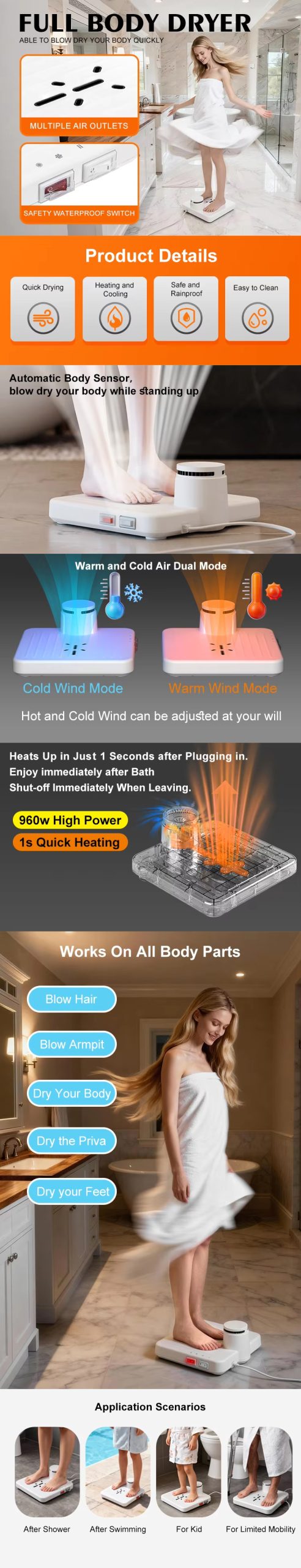SB-9708 Electric Full Body & Foot Dryer with Heating Function details