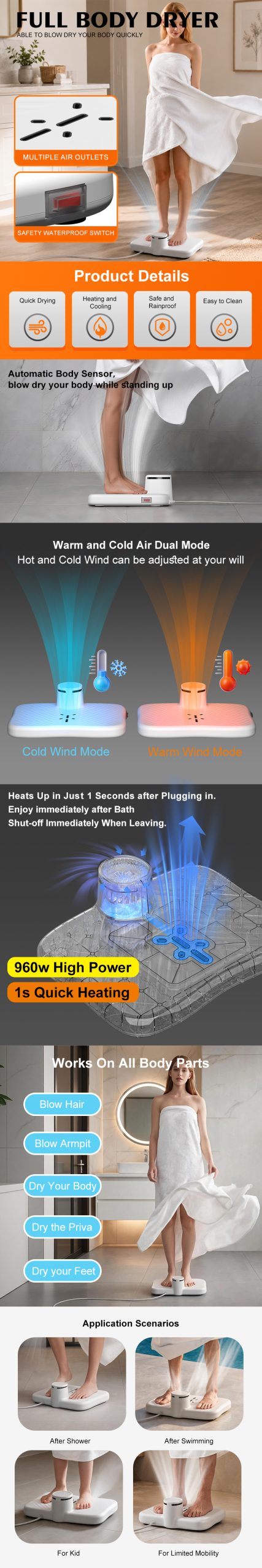SB-9709 Compact Electric Body & Foot Dryer for Home & Bathroom details