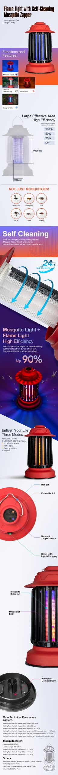 Self-Cleaning Mosquito Killer Lantern with Flame Light details